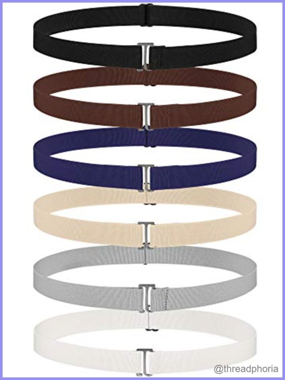 6 Pc Women Elastic Invisible No Show Belt Flat Snap Buckle Adjustable